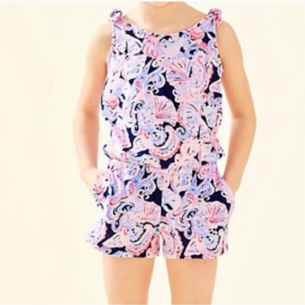 Lilly Pulitzer Girls High Tide Navy It’s For Shore Cady Romper Size Medium (6-7)